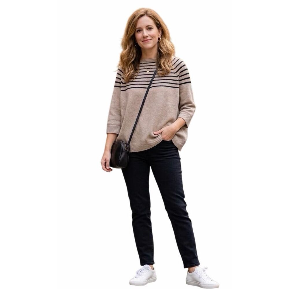 360 Sweater Margot Cashmere Striped Sweater - Sable & Cinder size L